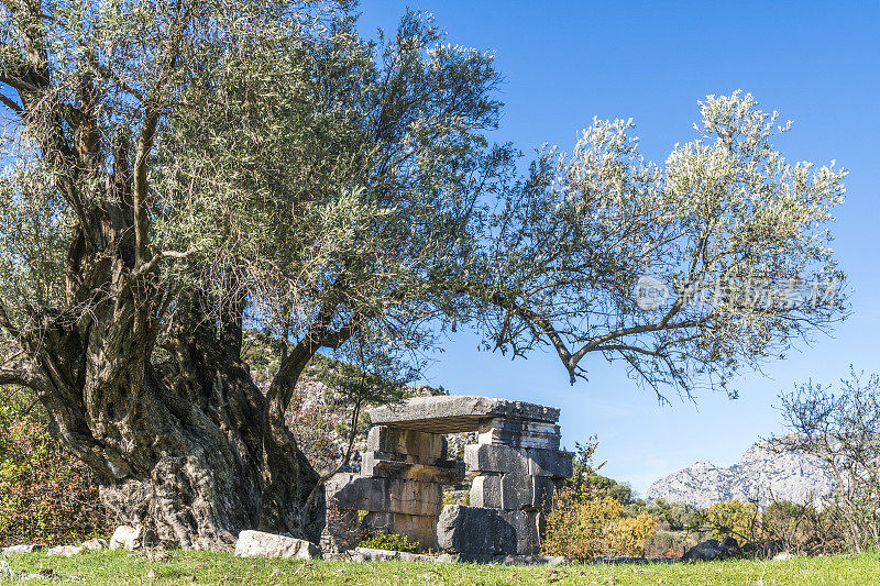 来自Dodurga村的Sidyma古城。Fethiye, Mugla，土耳其。